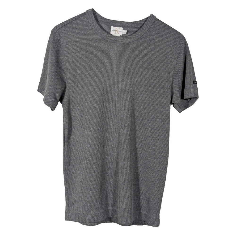 Mens Calvin Klein Knit Short Sleeve Shirt Small Gray Jersey CrewNeck Ribbed CK